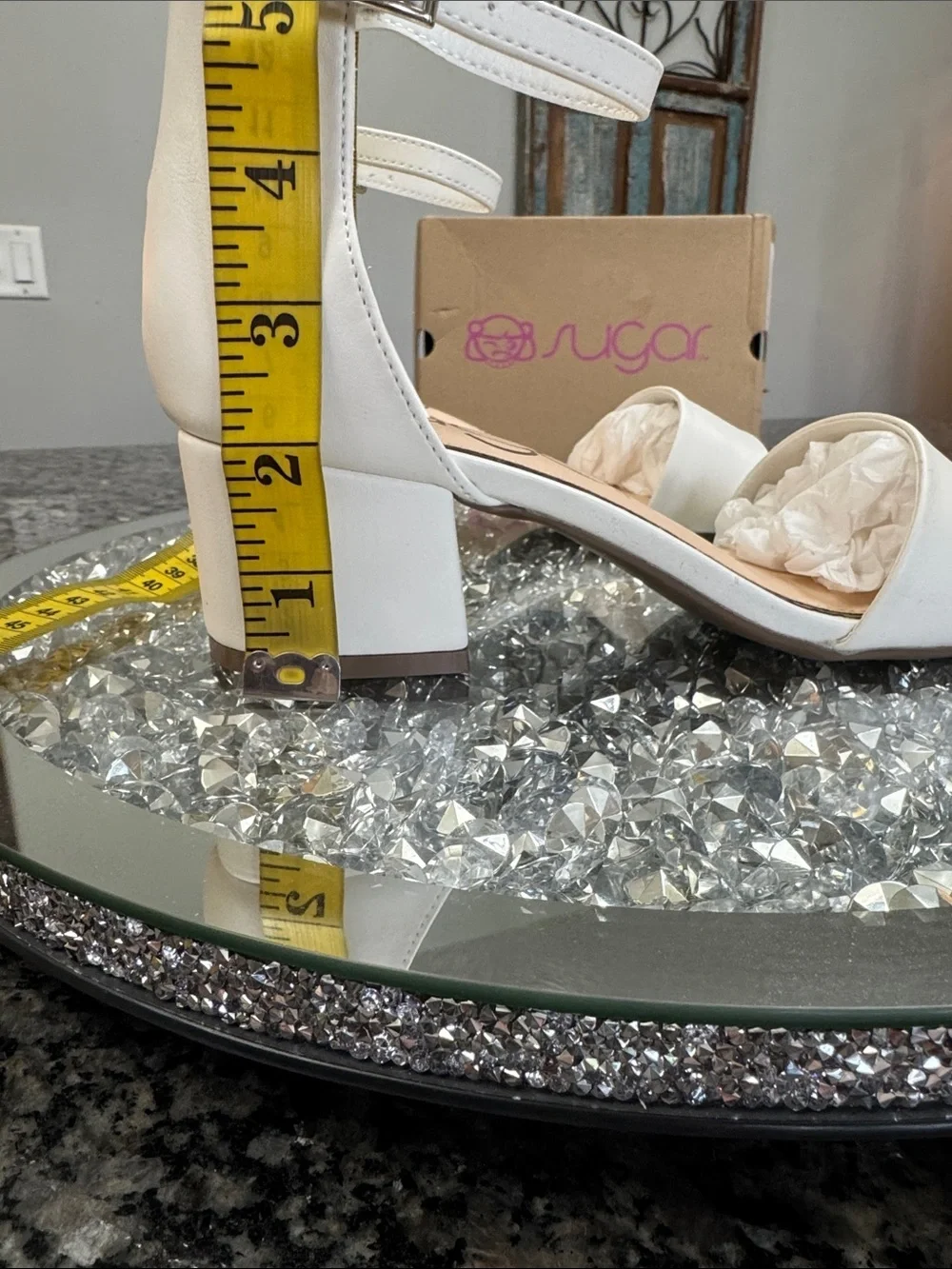 Sugar White Ankle-Strap Block Heel Sandals NEW 7.5